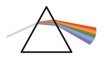 Triangular dispersive optical prism scattering light into the spectral components of the colors of the rainbow. illustration isolated on white background, hand drawn, flat design vector