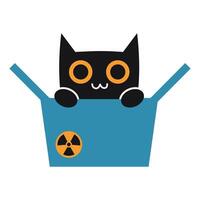 Cute kitty peeking out of an open box, Schrodinger's cat, physics and scientific research concept. illustration isolated on white, hand drawn, flat design vector