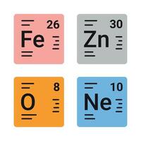 Elements of the periodic table, squares with information about the substance. illustration isolated on white background, hand drawn, flat design vector