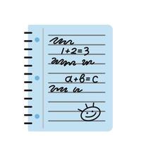 A cute school notepad with notes, drawings and scribbles. Trendy modern illustration isolated on white background, hand drawn, flat design vector