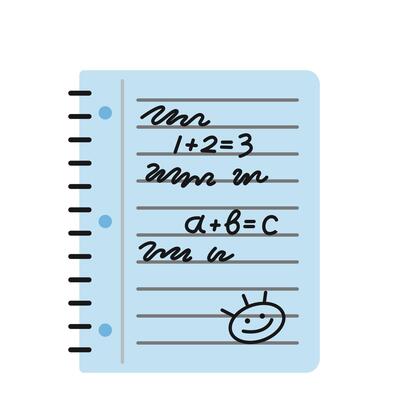 A cute school notepad with notes, drawings and scribbles. Trendy modern illustration isolated on white background, hand drawn, flat design