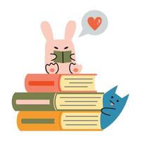 Cute characters and a stack of books, the concept of school and learning. Trendy modern illustration isolated on white background, hand drawn, flat design vector