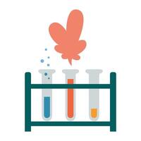 3 lab test tubes in a stand with different colors of liquids and reactions, equipment for chemistry experiments. Scientific research. illustration isolated on white, hand drawn, flat design vector