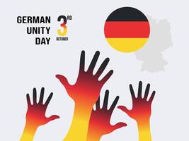 Greeting card for German Unity Day with silhouette of hands and congratulatory text. October 3. Germany map country silhouette drawing template for your design. vector