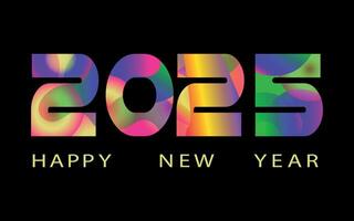 2025 A Happy New Year congrats. Stained glass art logotype concept. Black background. Abstract isolated graphic design template. Creative colorful decoration. vector