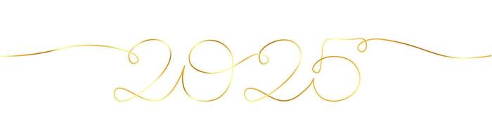 2025 one continuous line golden gradient element isolated on transparent background. New year symbol. Minimal banner template with editable stroke illustration vector