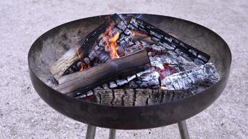 Campfire in metal container at daytime video