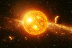Planetary system orbiting a star in deep space photo