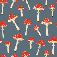 seamless pattern with red fly agarics, flat style illustrations vector