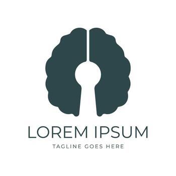Simple Minimalist Brain with Keyhole for Secure Security Protection Technology Icon Illustration Design vector