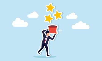 Competing for service ratings and excellence, striving for superior performance quality concept of A businessman reaching out to catch stars, symbolizing the pursuit of top ratings vector