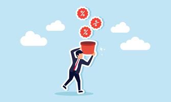 Hunting discounts, racing to secure special prices, and competing for promos concept of A businessman scrambling to catch falling discounts in a rush vector
