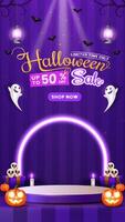 Vertical Halloween sale promotion banner template with pumpkins, candles, lanterns, bats. Perfect for website or banner use with various Halloween elements designs. vector