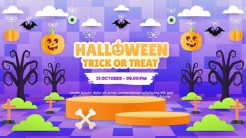 Halloween greeting card template with podium is suitable for flyers and banners with attractive hanging halloween design elements vector