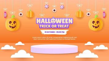 Halloween greeting card template is suitable for flyers and banners with attractive hanging halloween design elements vector