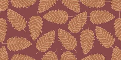 a pattern with brown leaves on a maroon background vector