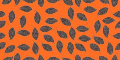 a pattern of leaves on an orange background vector