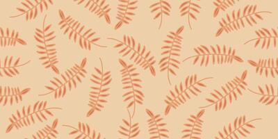 a pattern with orange leaves on a beige background vector