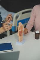 Medicaltest vaccine research and development concept. Scientist team in laboratory study and Diagnosis of diseases for Model Internal organ sample of antibody. photo