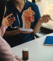 Medicaltest vaccine research and development concept. Scientist team in laboratory study and Diagnosis of diseases for Model Internal organ sample of antibody. photo