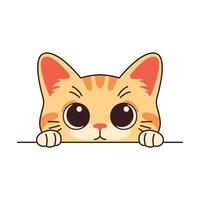 Cute Curious Orange Cat Kitten Hiding while Peeking with Angry Expression vector