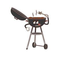 Retro groovy barbeque grill isolated character vector