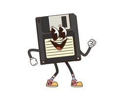 Cartoon groovy computer diskette retro character vector