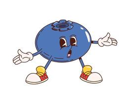 Retro groovy surprised blueberry berry character vector