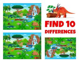 Kids game, find ten differences between dinosaurs vector