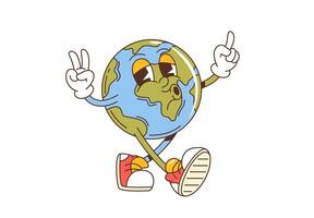 Retro groovy earth planet, cartoon space character vector