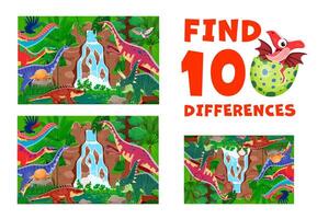 Find ten differences between prehistoric dinosaurs vector