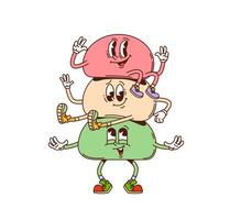 Cartoon retro groovy Japanese mochi characters vector