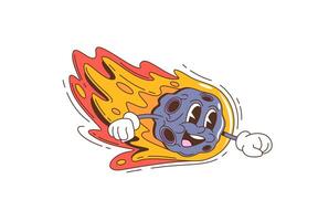 Retro groovy asteroid or comet cartoon character vector