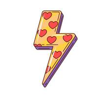 Retro y2k groovy love flash, retro lightning bolt vector