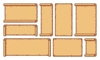 8 bit pixel art medieval paper scroll, parchment vector