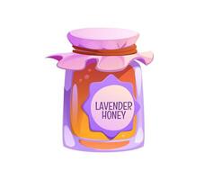 Lavender honey jar with decorative lid and label vector