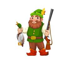 Gnome dwarf hunter character with gun and duck vector