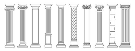 Line Greek pillars and Roman columns architecture vector