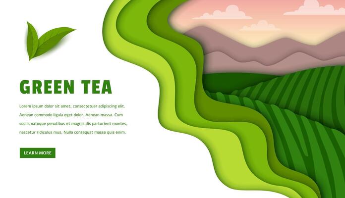 Paper cut tea plantation landing page template