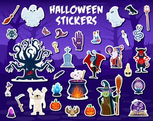 Cartoon Halloween monster boo characters stickers