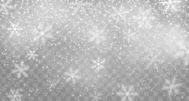 Realistic snowfall effect transparent background vector