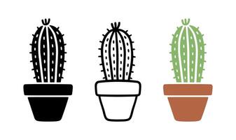 Set of Cartoon doodle of Tall shaped cactus, Illustration. vector