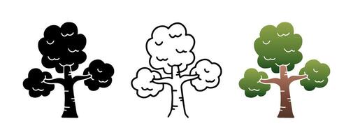 Set of Tree with Three stalks, cartoon doodle, Illustration. vector