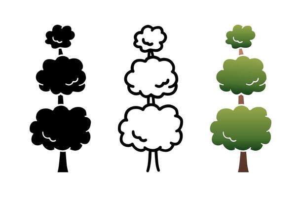 Set of Tall layered bush tree cartoon doodle, Illustration.