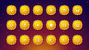 Yellow colored diamond shaped buttons intended for user interface design in games, media players, or web applications. vector