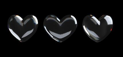 3D crystal glass heart with refractive and holographic effects, isolated on a dark background. Romantic glossy soapy heart. Valentine day symbol. vector