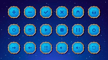 Blue colored diamond shaped buttons intended for user interface design in games, media players, or web applications. vector