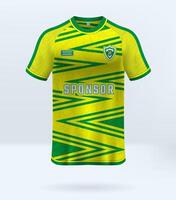 Sports uniform jersey design with yellow and green abstract striped pattern background vector