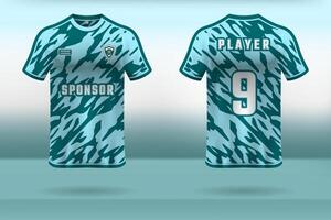 Sports uniform jersey design with an abstract pattern background in light blue and green vector