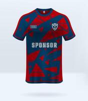 Sports uniform jersey design with red and blue abstract pattern background vector